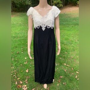Vintage 1980’s Scott McClintock Black and Cream Victorian Lace Maxi Dress,10
